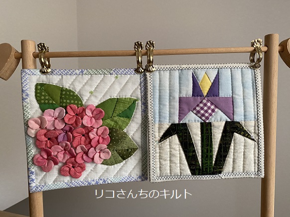 自作のパッチワークキルトタペストリー
