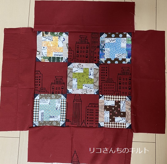 製作中のパッチワークキルト