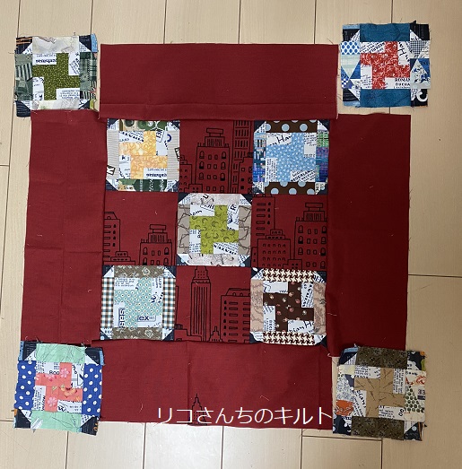 製作中のパッチワークキルト