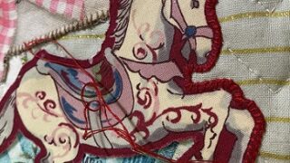 製作中のパッチワークキルト（ニューイヤーミニタペストリー）