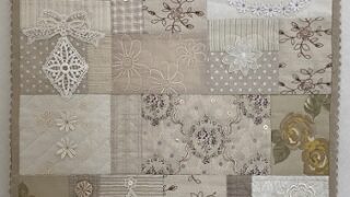 自作のパッチワークキルト（いやしのひととき）