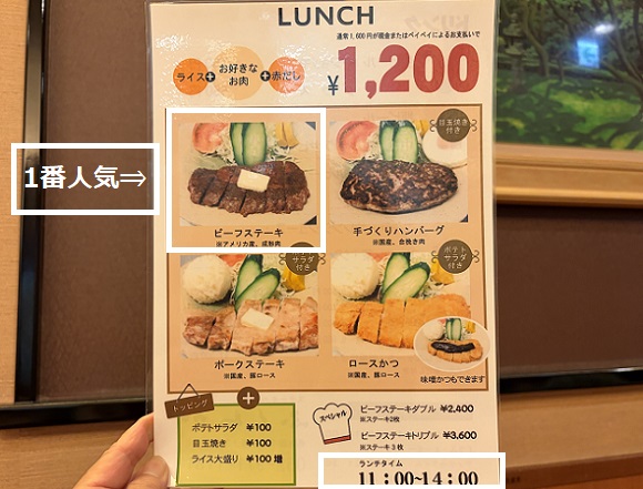ステーキハウスふくわか(名古屋市中区錦)のメニュー